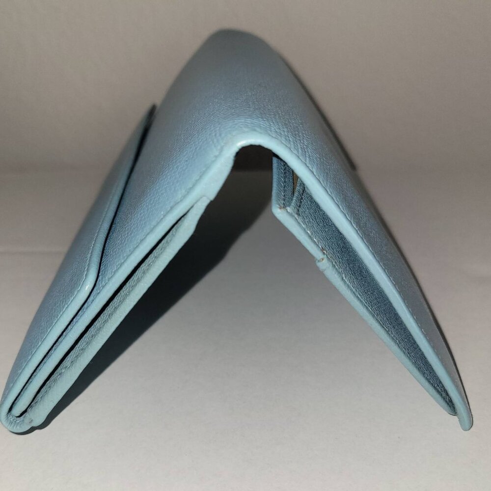 Chanel "Authentic" Blue Leather Coco Button Long … - image 13